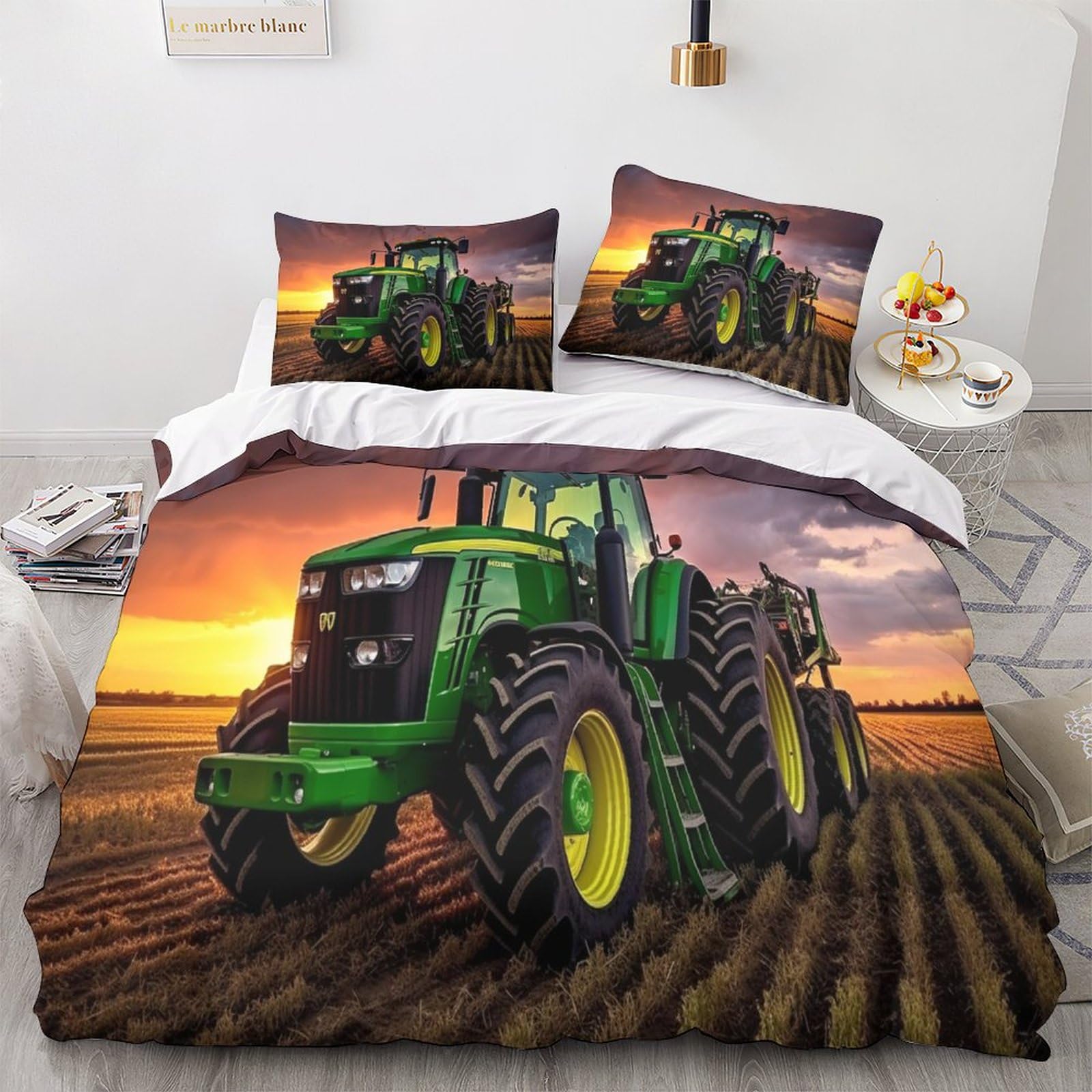 OPSREY Tractors Duvet Cover Bedding Set for Boys Girls Traktoren Comforter Bedspread Cover Quilt Cover Hidden Zipper Soft Microfiber Kids And Adults Full of Love Sleep Aid Double（200x200cm）