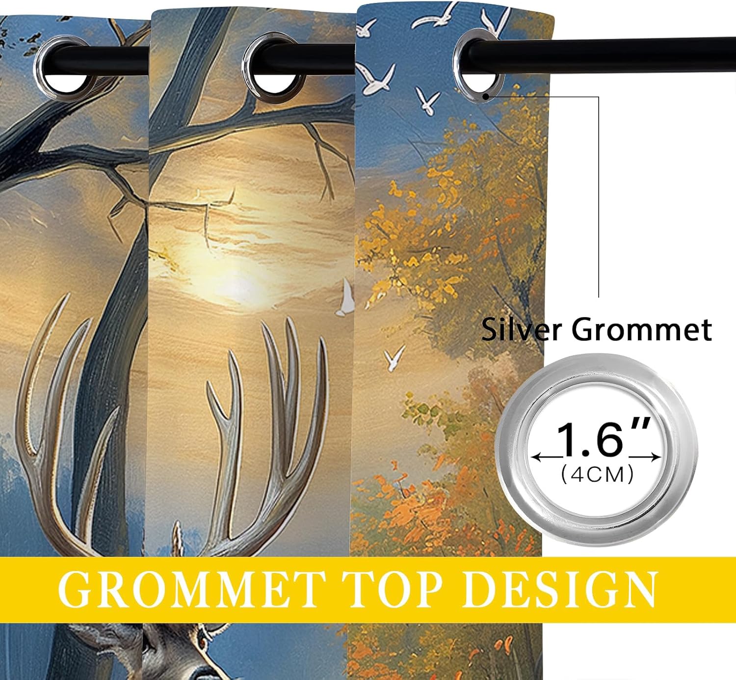 Deer Blackout Curtains for Girls Boy Home Decor,Rustic Cabin Farmhouse Deer Vintage Country Animal Grommet Thermal Insulated Drapes Darkening Window Curtain for Bedroom Living Room, 42 x 45 Inch
