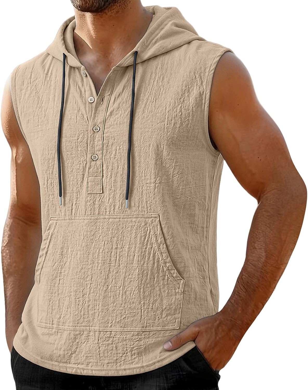 Linen Hooded Tank Tops for Men Classic Basic Plain Hoodies Summer Casual Hoodie Sleeveless Shirts Vacation Shirts Top