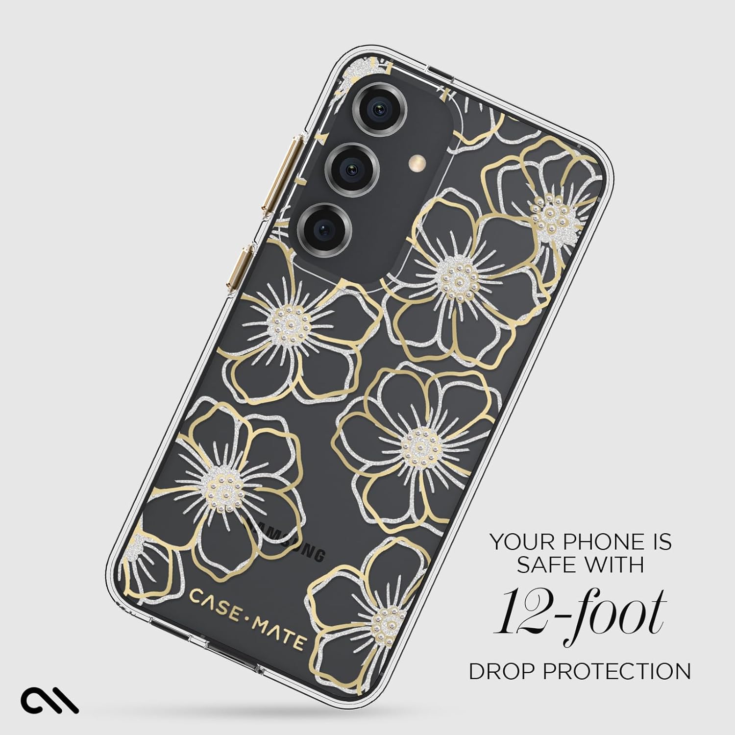 Case-Mate Samsung Galaxy S24 Case [6.2"] [12ft Drop Protection] [Wireless Charging] Floral Gems Phone Case for Samsung Galaxy S24 - Cute Bling Sparkle Cover w/Anti-Scratch Tech, Shockproof, Slim Fit