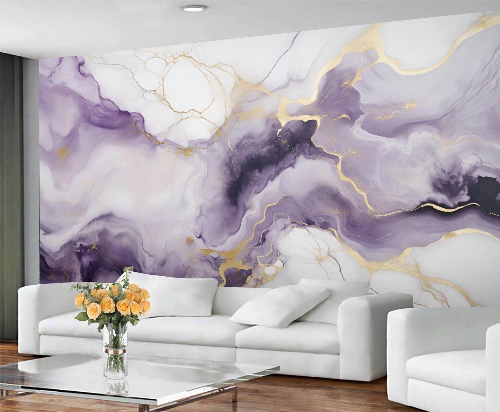 YXQAIED Marble Wallpaper, White Gold Bedroom Wallpaper, Romantic Purple Wall Paper for Living Room, Not Self Adhesive Purple Marble Photo 3D Wall Murals & Room Decor, 260x175cm