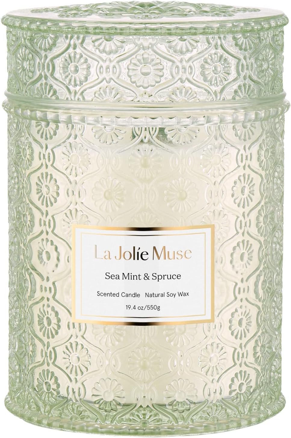LA JOLIE MUSE Sea Mint & Spruce Scented Candle, Large Jar Candle Gift, Candle Gift for Holiday, Wood Wick Candle, 19.4 oz