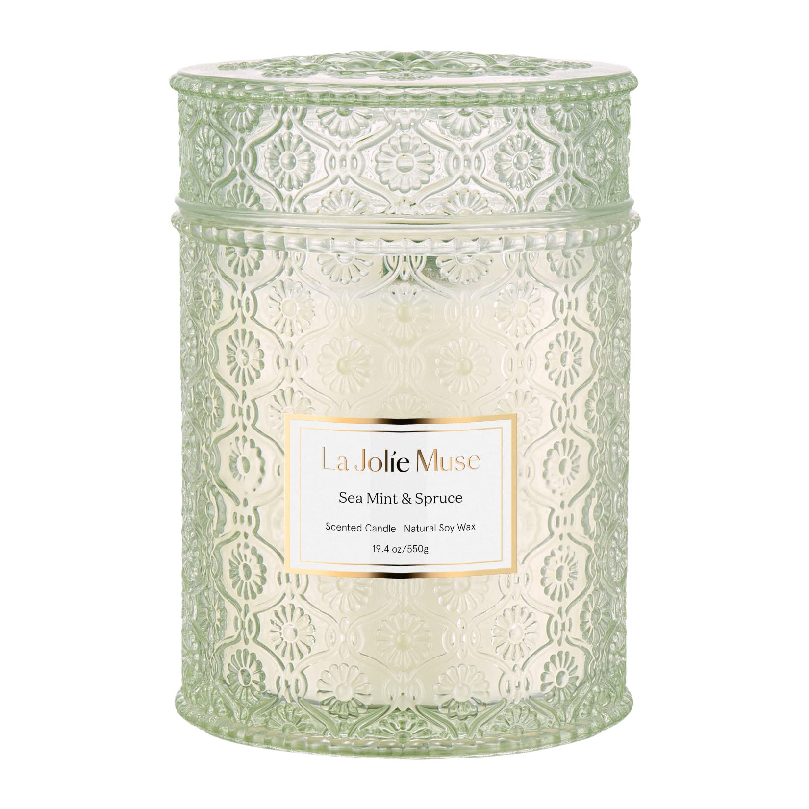LA JOLIE MUSECitrus Mint Scented Candles, Summer Candle, 19 oz Wood Wicked Large Candle Gifts for Men&Women, Long Burning Glass Jar Candles