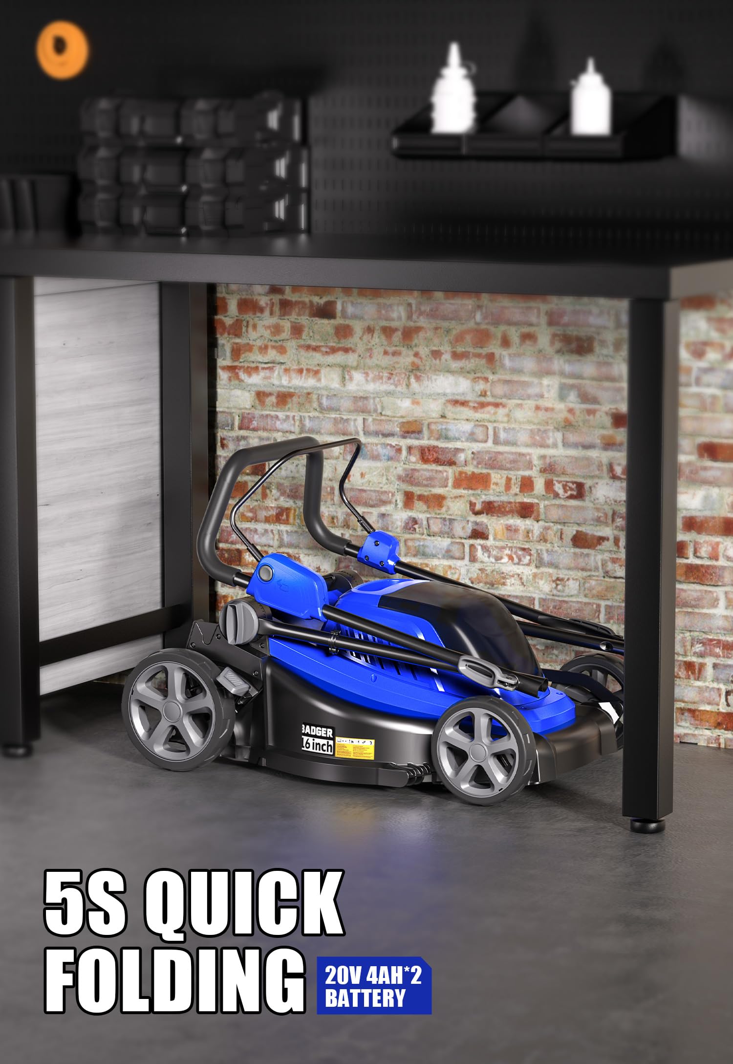 WILD BADGER POWER Kosiarka 40 V bezszczotkowa 40 cm bezprzewodowa, 5 regulacji wysokości cięcia, elektryczna kosiarka, szybkie składanie w ciągu 5 sekund, akumulator 20 V x 2 4,0 Ah i super ładowarka