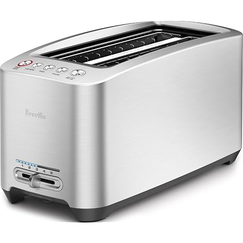 Breville BTA830XL Die-Cast Smart Toaster, 4 Slice, Brushed Stainless Steel | Toast bagels and thick bread in wide, long slots with variable browning control | Includes 'A Bit More' and 'Lift & Look'