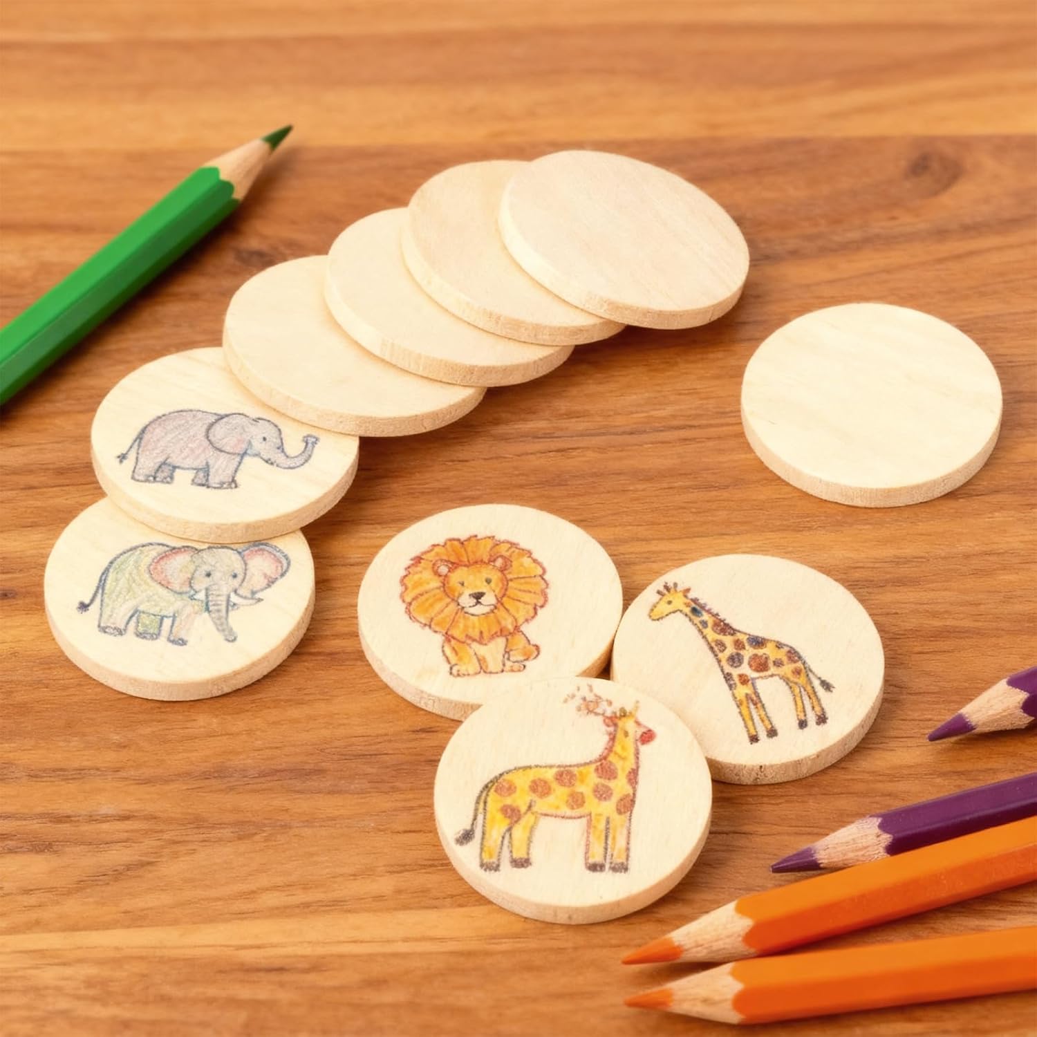 SHEUTSAN Wood Coin Discs, 1.5 x 0.2 Inch, 300 Pieces, for Craft Decoration DIY