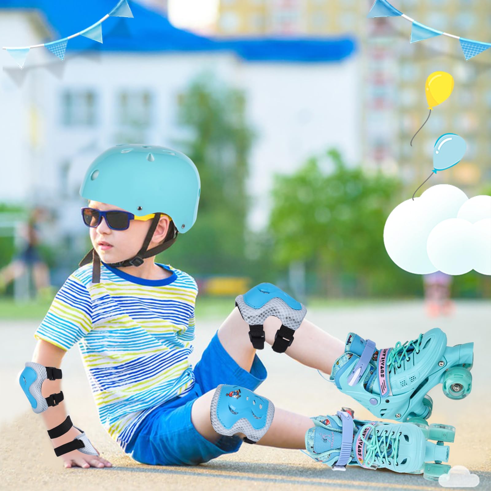 VEZLOPUS Roller Skates, Adjustable Blue Roller Skates with All Light up Wheels for Girls Boys Teens, Beginner & Advance, Indoor Outdoor