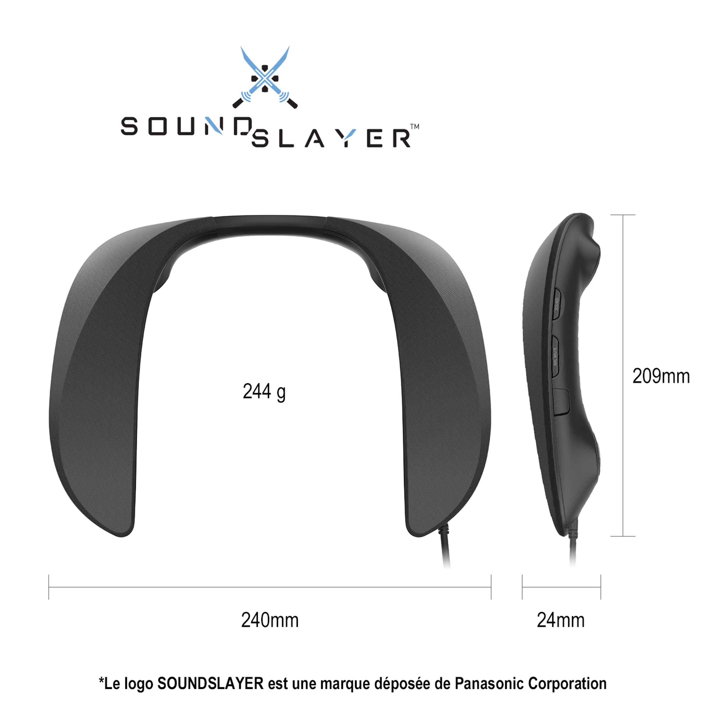 Panasonic SoundSlayer SC-GN01 I Enceinte 3D Tour de Cou Gaming (Haut-Parleurs 4 canaux, 3 Modes Son RPG/FPS/Voix, Double Micro à réduction de Bruit et écho, USB et Aux.) - Version Française