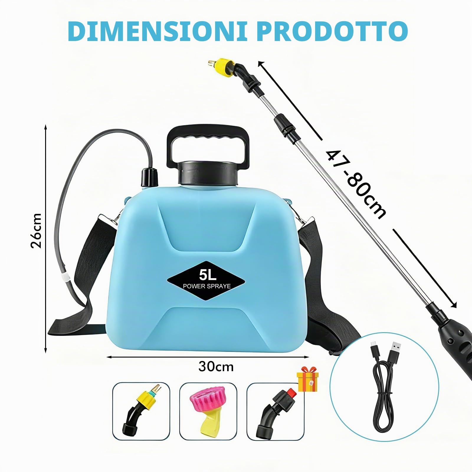 Nikou Pompa Irroratrice a Batteria 5Litri, Spruzzatore Elettrico da Giardino Spruzzatore a Pressione con 3 Ugelli, Lancia Telescopica, Spruzzino Nebulizzatore Piante per Prato Irrigazione Diserbo