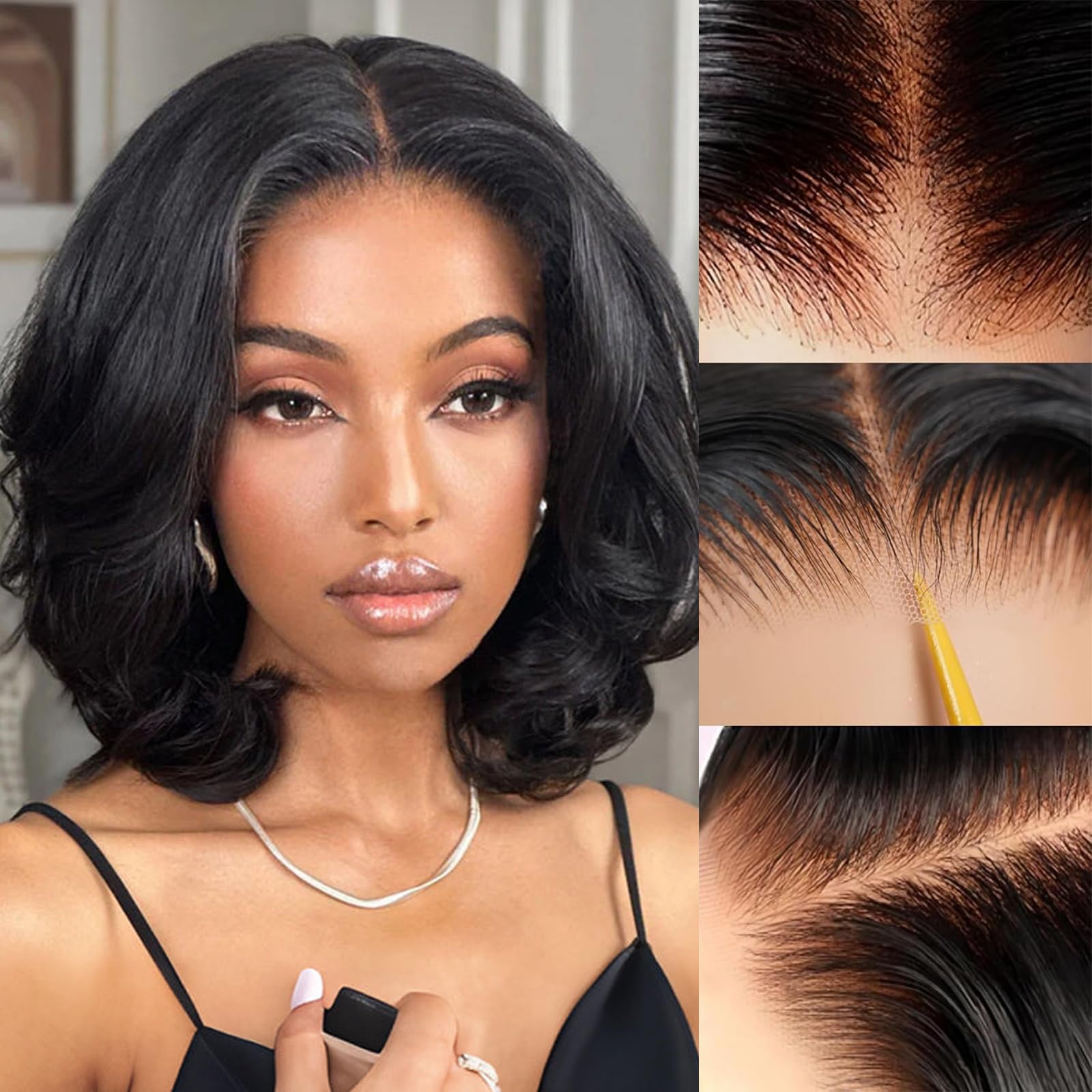 Wavymy 10 Inch Bob Wig Human Hair Glueless Wear and Go wigs Pre Cut Pre Plucked Body Wave HD Lace Closure Wigs Human Hair 180% Density Short Human
