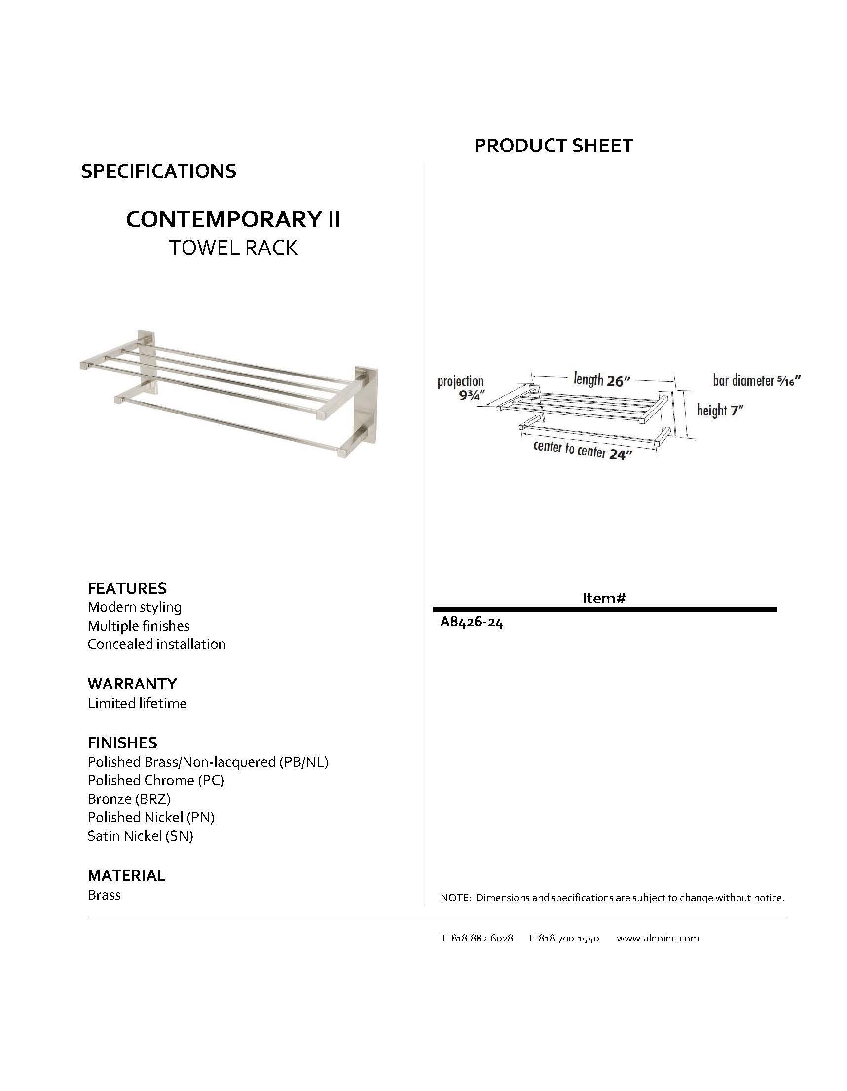 Alno A8426-24-PN Contemporary II Modern Towel Racks, Polished Nickel
