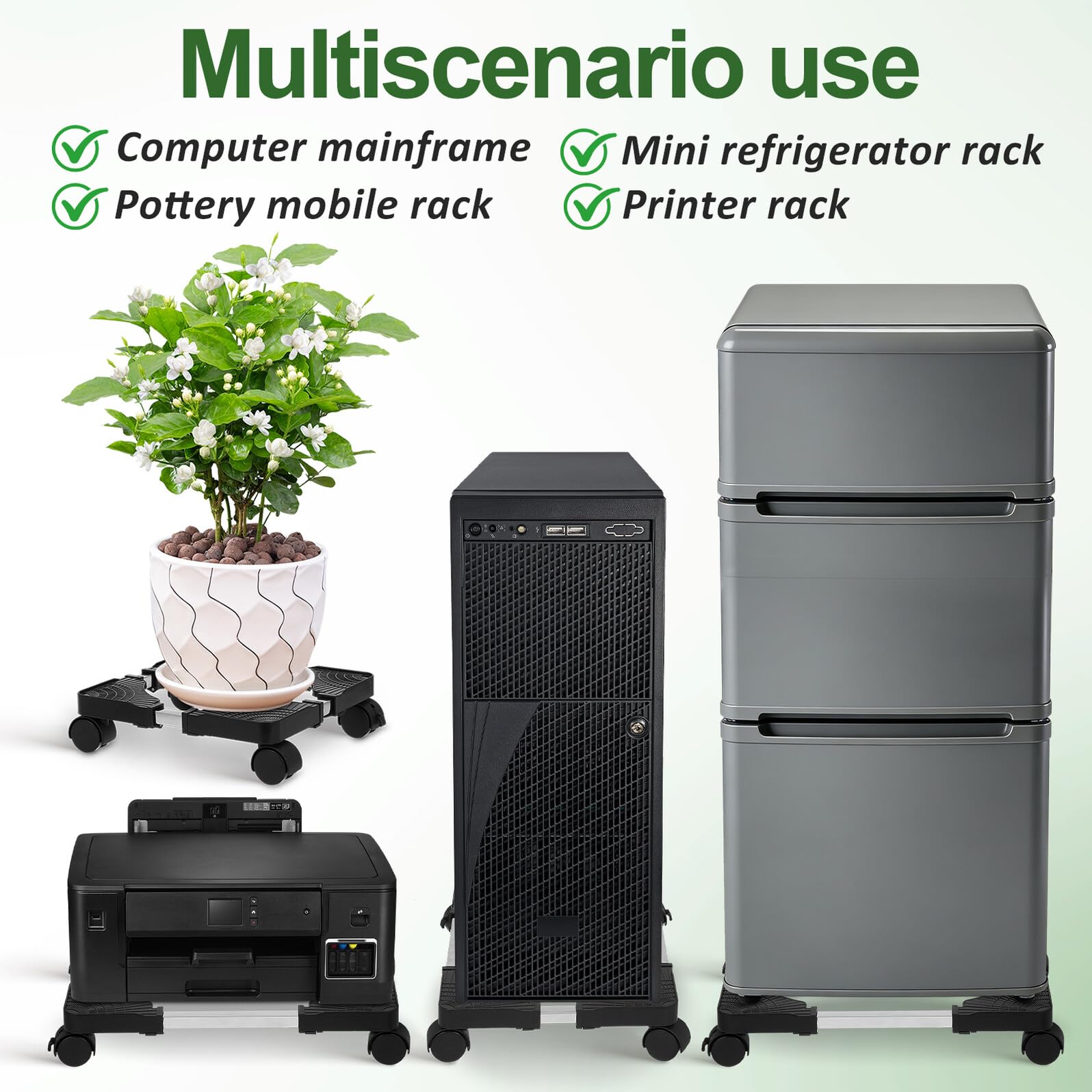 Soporte ajustable para plantas con ruedas, estructura de metal y polipropileno, extensible para macetas y cilindros de gas, ideal para uso doméstico u oficina, accesorio de jardín