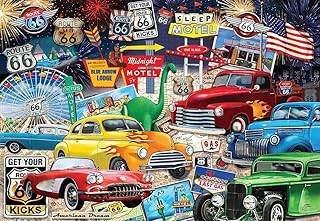 Crown Point Graphics Route 66 Jigsaw Puzzle, Vintage Cars and Trucks, 1000 Pieces