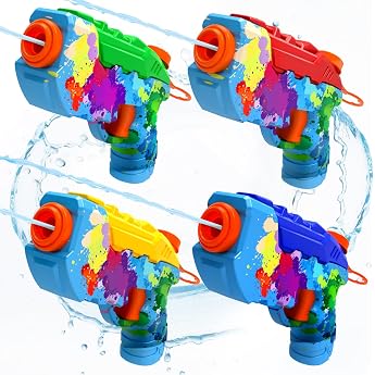 POPERFUN 4 Pack WasserpistoleWasserpistole Kinder Einfach Bef llbar & Auslaufsichere Wasserpistole Klein Sommer Spielzeug f r Kinder ab 3 Jahren Schwimmbad Strand Gartenparty