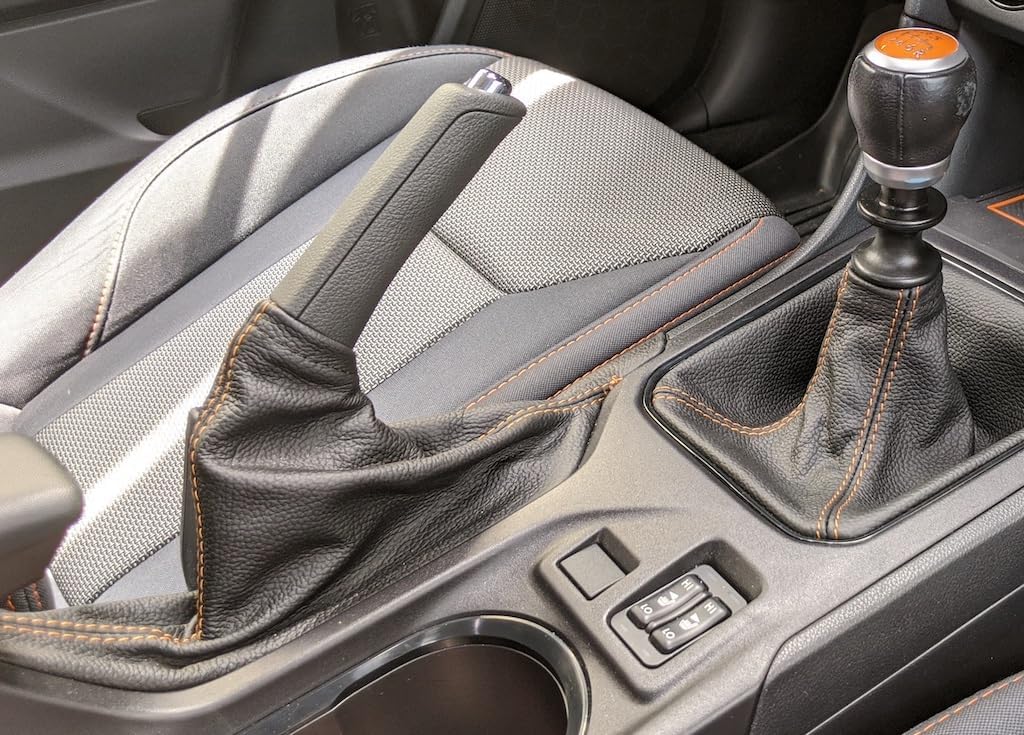 RedlineGoods ebrake Boot Compatible with Subaru Impreza 2017-23. Tailor Made - not Universal. Genuine top-Grade Italian Black Leather with Red Thread