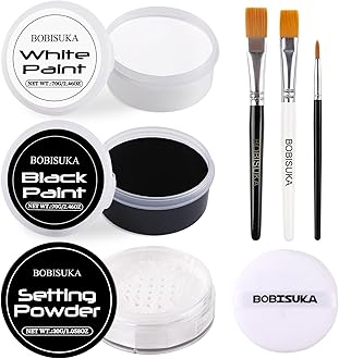 - Black & White Face Body Paint + Setting Powder + 3PCS Artist Brushes Face Painting Kit for Adult Large Capacity Professional Oil Based Cream Paints Palette For Halloween Clown Skeleton Vampir