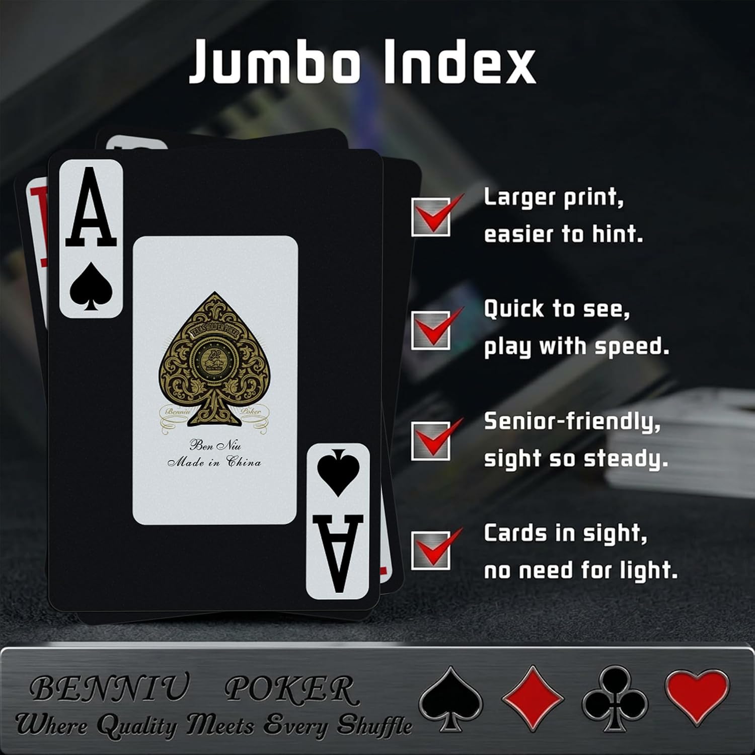 Ben Niu Black Playing Cards Casino Plastic Waterproof Poker Cards – Premium Quality for Texas Hold'em & More