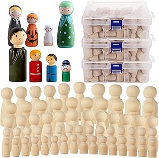 JMIATRY 150PCS Wooden Peg Dolls Wooden Peg People Wood Peg Dolls Unfinished with Storage Case Pegs Family Wood Peoples Doll for Craft Art Projects and Decoration (8 Sizes,1.3 to 2.56 inches)