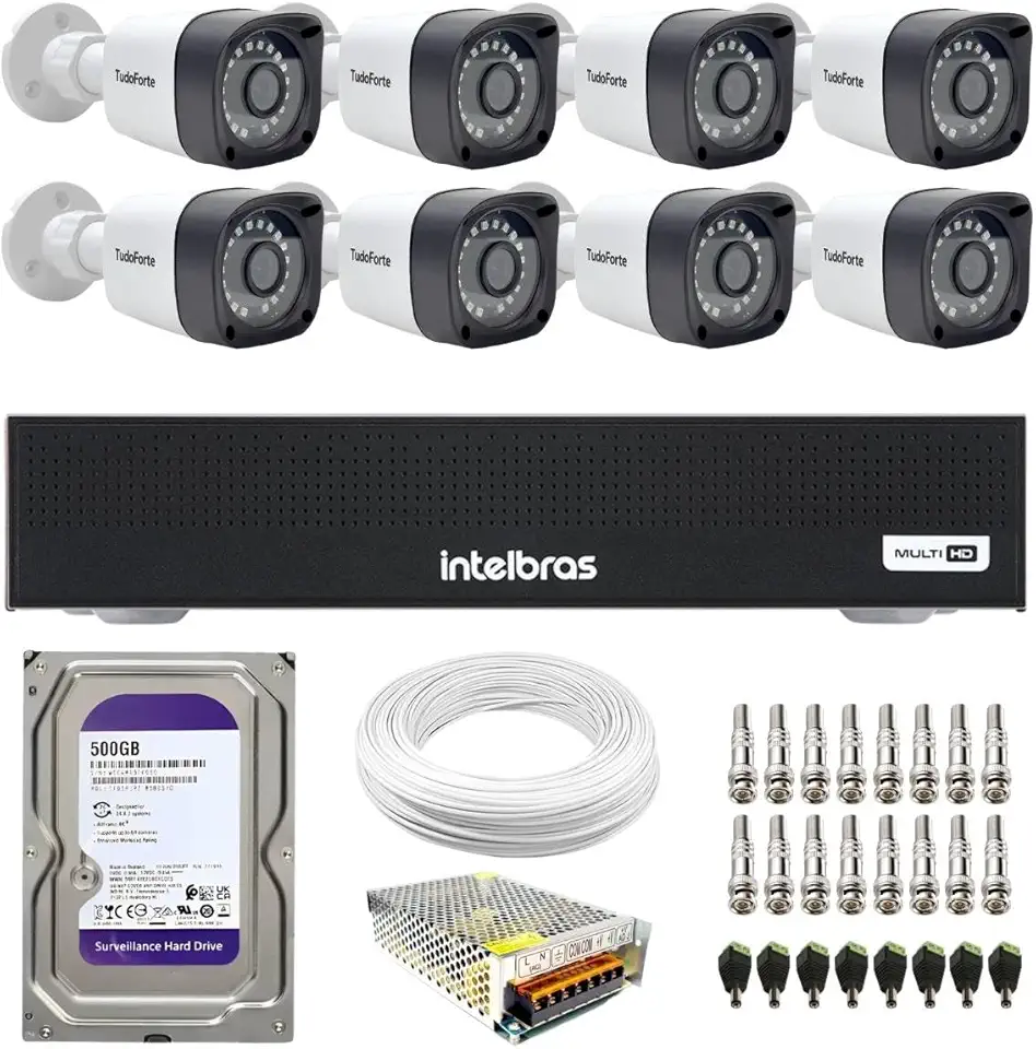 Kit 8 Câmeras Segurança Full HD DVR Intelbras 8 Canais Com HD Completo