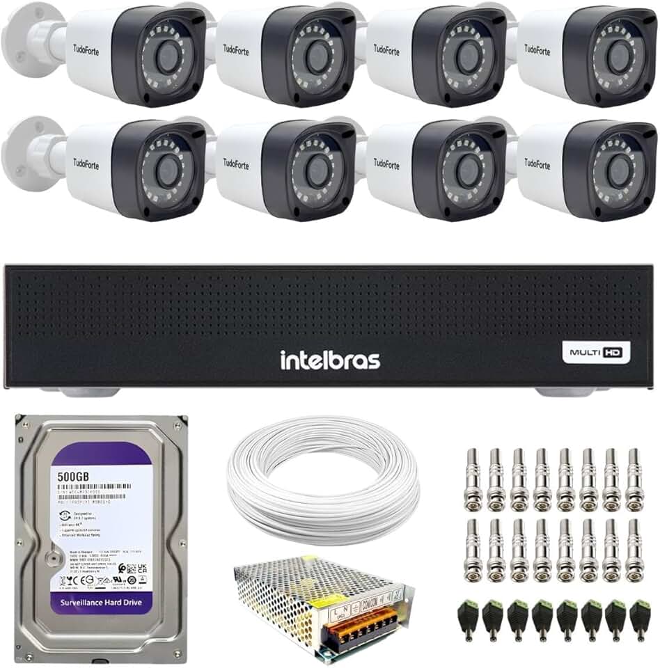 Kit 8 Câmeras Segurança Full HD DVR Intelbras 8 Canais Com HD Completo