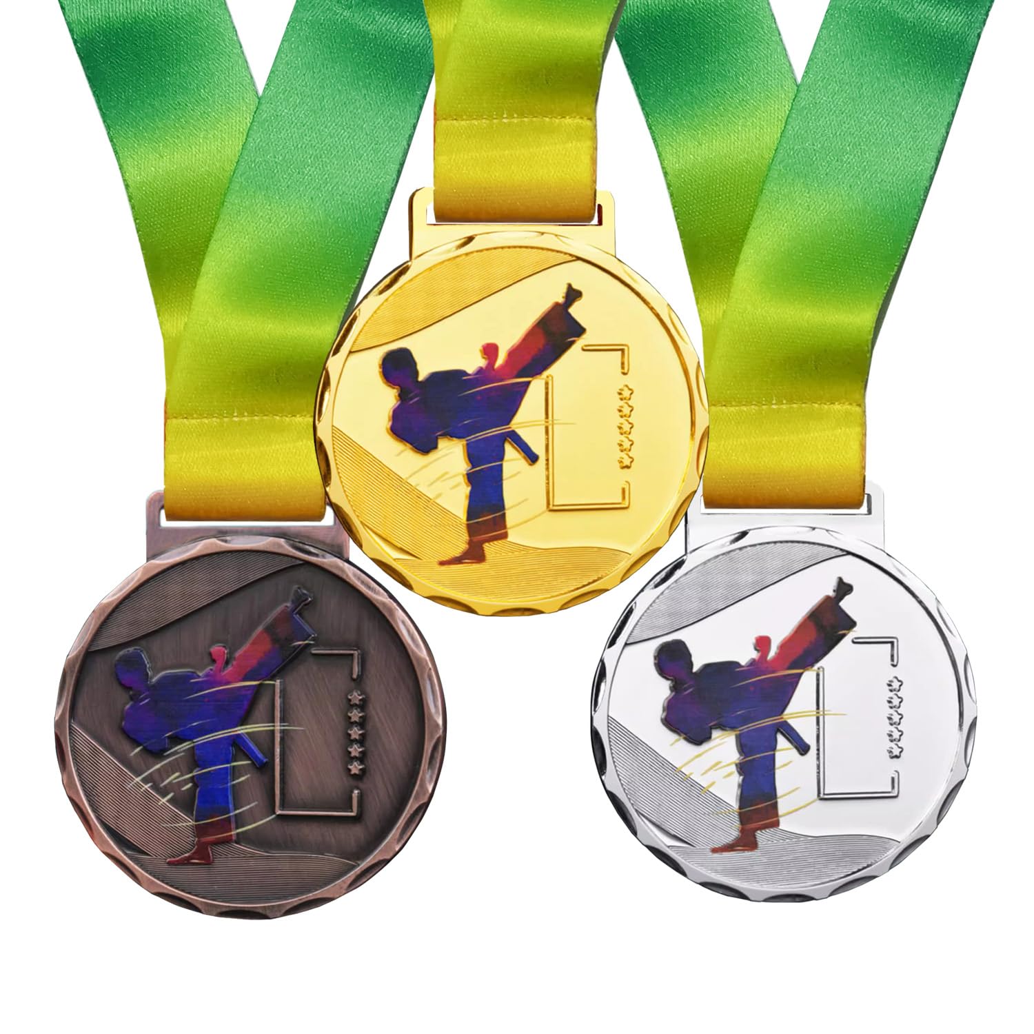 Medaglie per taekwondo, 1/6/12 pezzi, color oro, argento, bronzo, con nastrini per collo, per premi, 7,9 cm, medaglie per il primo secondo e terzo premio per sport, competizioni, stile