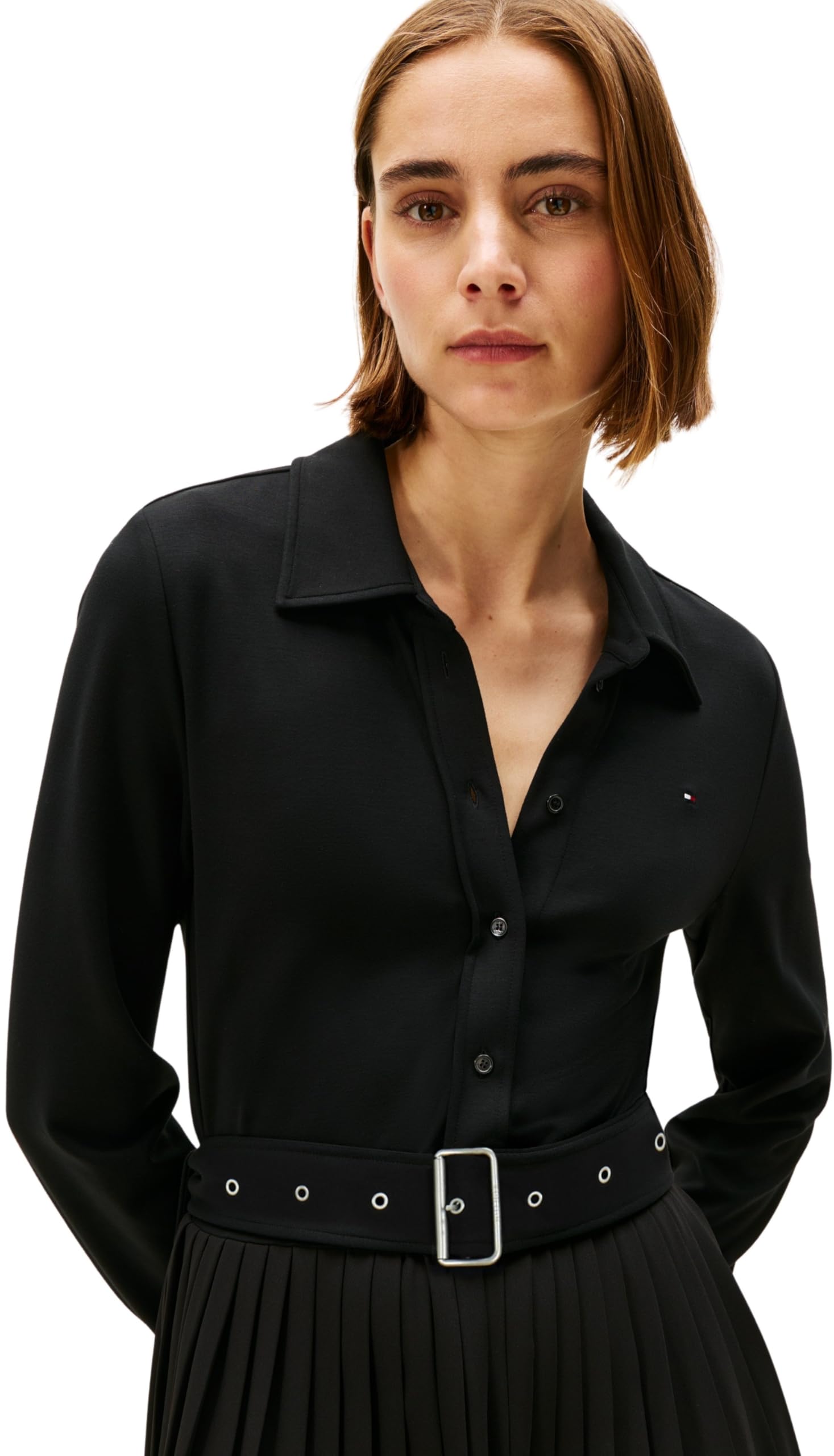 Tommy Hilfiger Damska sukienka polo Interlock Mix Media DRS LS WW0WW48398, czarna, M, czarny (czarny), M