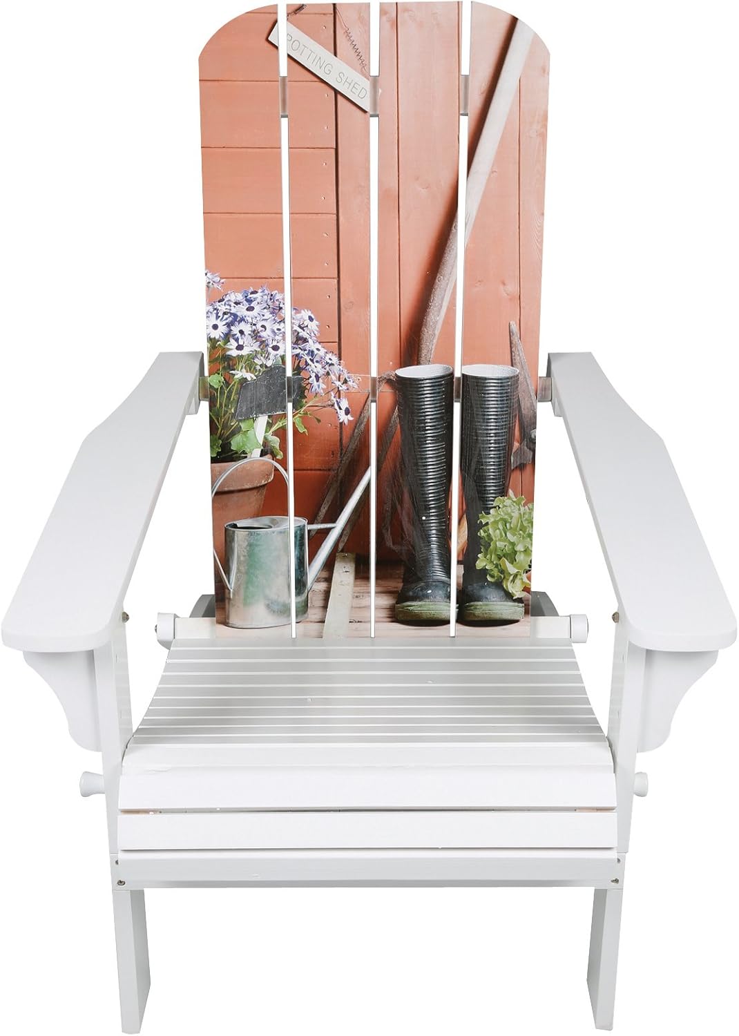 White Adirondack Chair w/ Garden Scene Graphics