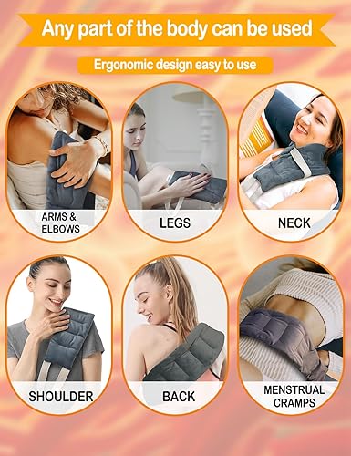 Miniatura 2 de Almohadilla térmica larga para el cuello para microondas de 33.5 x 5.9 pulgadas, almohadillas térmicas aptas para microondas para el cuello,