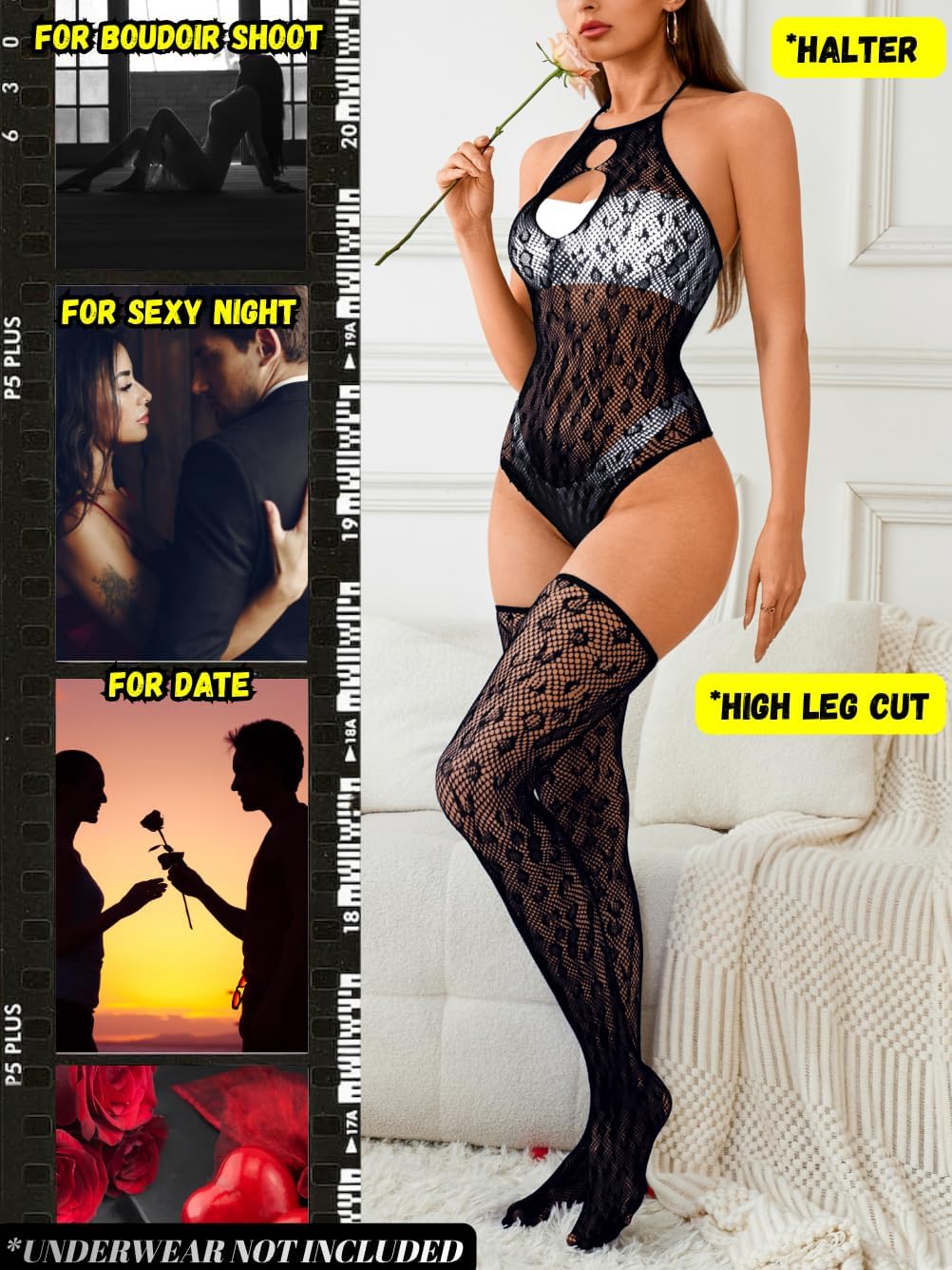 EHSUYAB Women Lingerie Sets Fishnet Body Stockings Leopard Lace Bodysuit