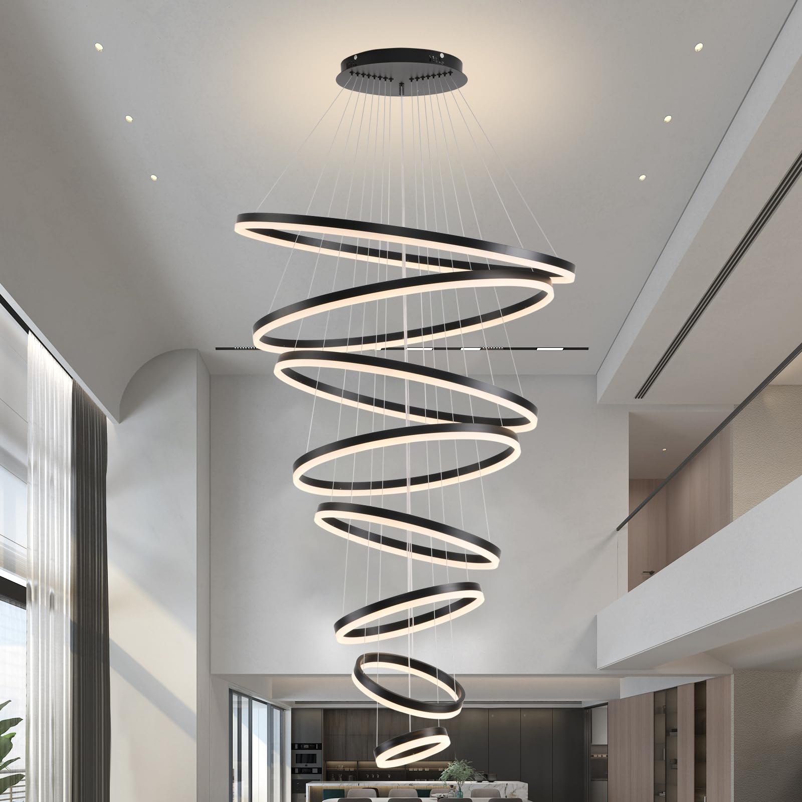 Grand lustre LED doré de prestige luminaire moderne ajustable pour haut plafond - 8