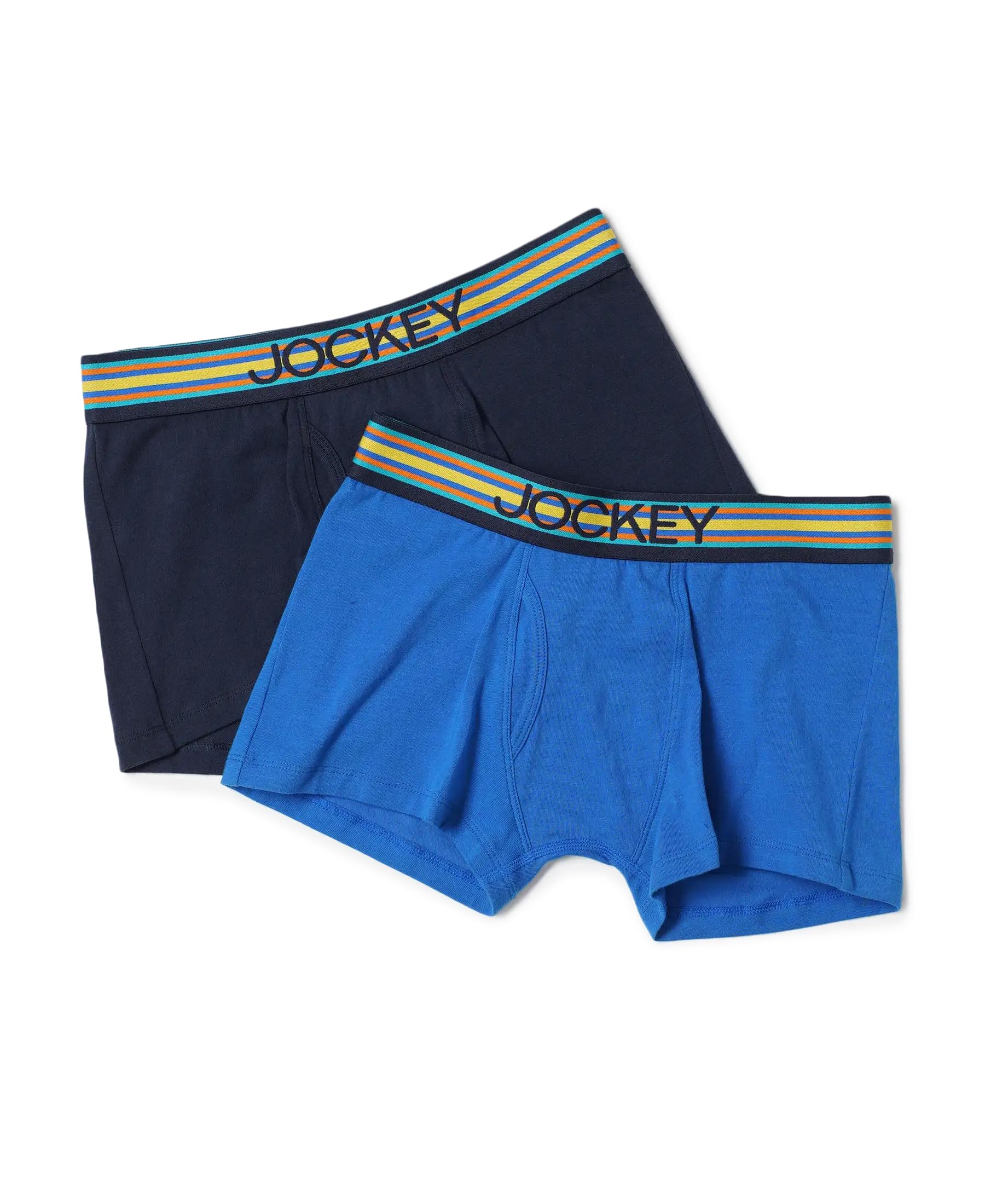 Jockey PB06 Boy's Super Combed Cotton Elastane Stretch Solid Trunk with Front Open Fly and Ultrasoft Waistband (Pack of 2_Colors & Prints May vary)