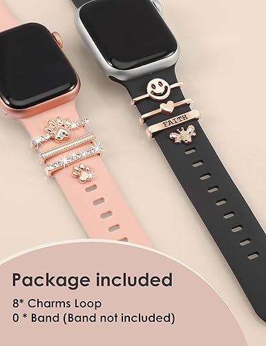 Miniatura 5 de Paquete de 8 dijes de reloj compatibles con Apple Watch, Samsung Galaxy, Google Pixel, Fitbit Versa, Sense, bucles metálicos para iWatch Series 10 9