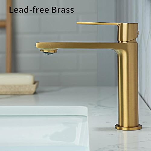 Miniatura 6 de Casta Diva Grifo de lavabo de baño de oro cepillado para fregadero de 1 o 3 agujeros, grifo de latón de una sola manija con placa de cubierta,