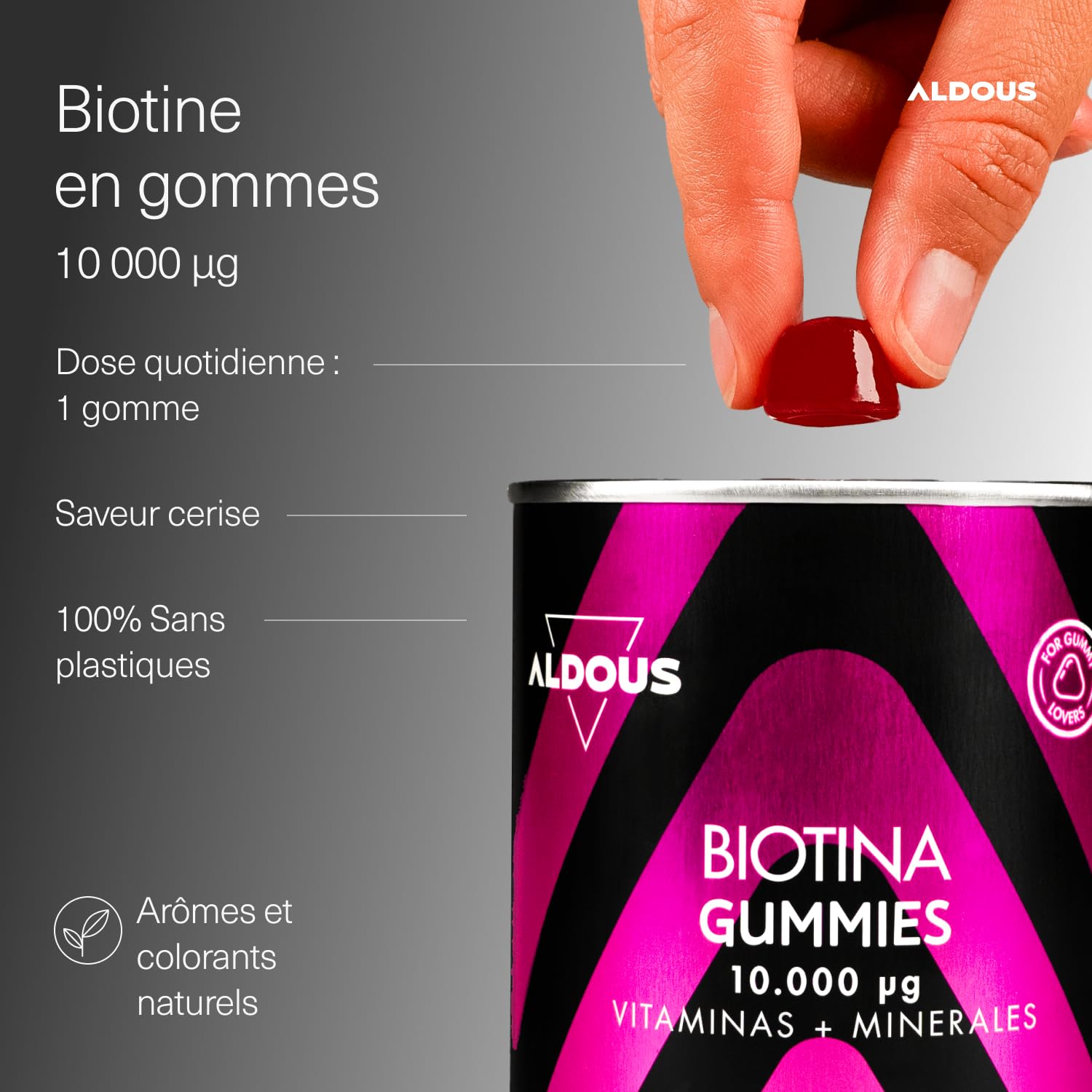 120 Gummies Pousse Cheveux - Goût Cerise - 10000 mcg Biotine Cheveux + 7 Vitamines, Acide Folique, Zinc, Sélénium, Iode - Complement Alimentaire Cheveux, Peau et Ongles - Gummies Cheveux Pour 4 Mois