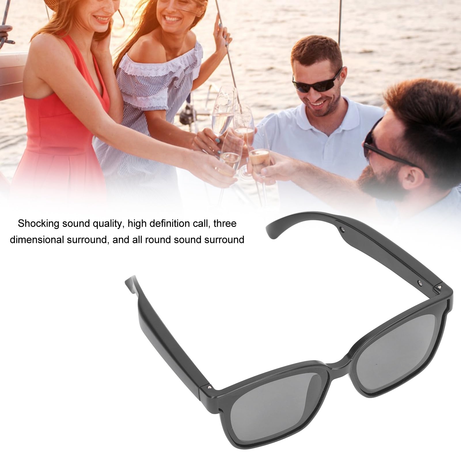 Gafas de Sol con música de oído Abierto con Bluetooth 5.0, Tiempo de Trabajo de 4 a 8 Horas, Sonido Envolvente 3D y Llamadas Manos Libres para Hombres y Mujeres para