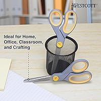 Vista 8 de Westcott Tijeras de titanio de 8 pulgadas con función de deslizamiento ajustable para oficina y hogar - Gris/Amarillo