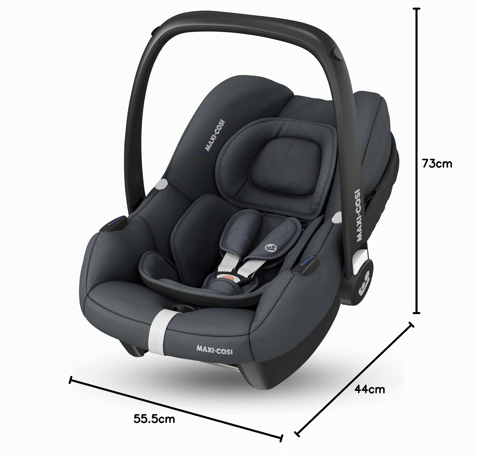 Maxi-Cosi CabrioFix i-Size, Seggiolino auto neonato, 0-12 mesi, 0-12 kg, Seggiolino auto Isofix leggero (3,2 kg), Capottina ampia, Seduta ultra imbottita, Riduttore Neonato, Essential Graphite
