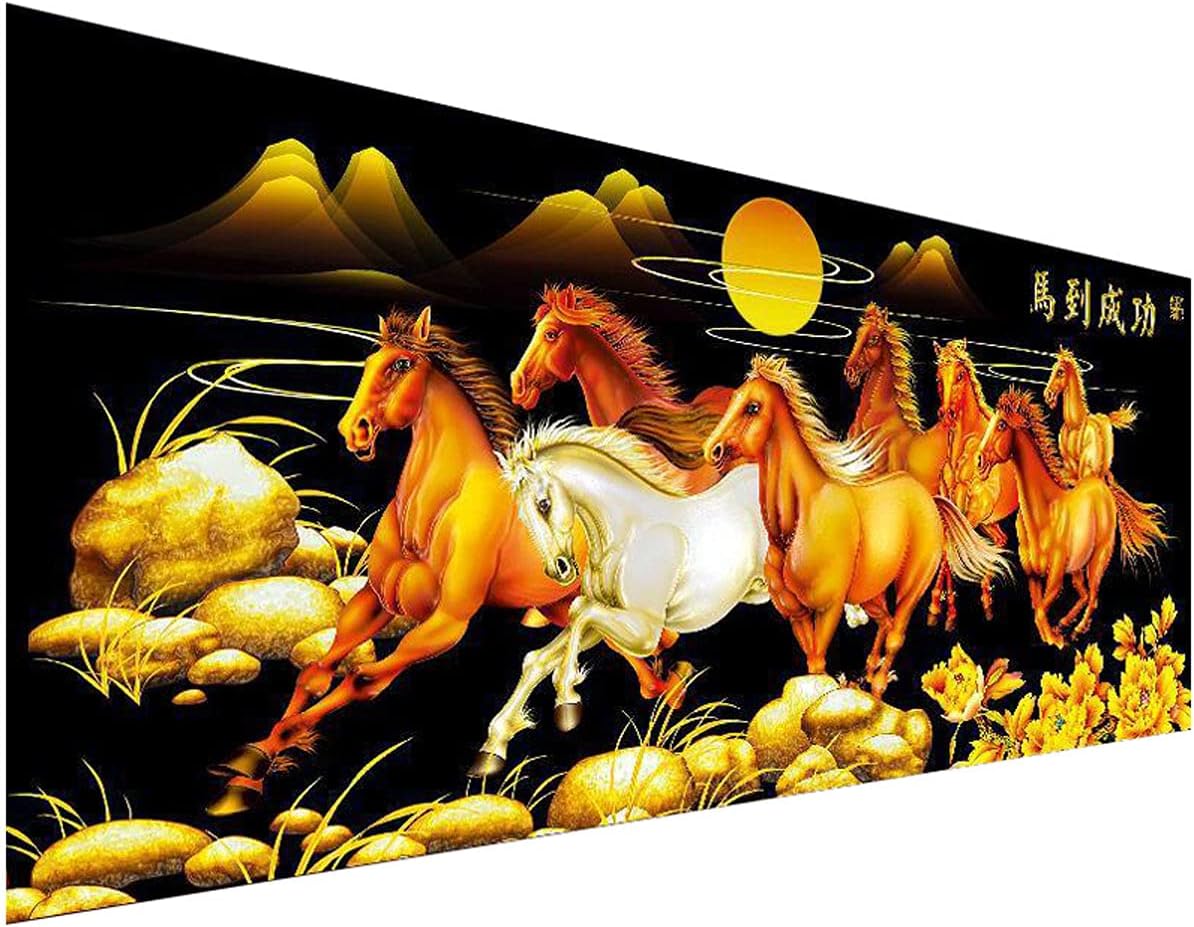 Instarry DIY 5D Diamond Painting Set Large Size Full Drill Eight Horses Cross Stitch Mosaic Wall Picture Art Craft Set 47.2x21.7 inch