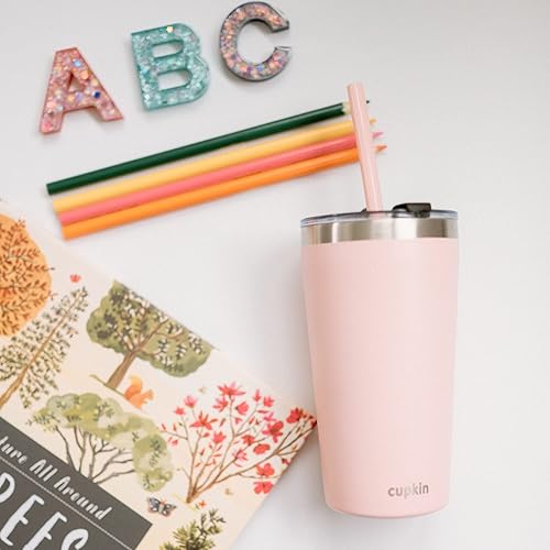 Miniatura 9 de CUPKIN Vaso aislado de acero inoxidable con tapa y popote, botella de agua de 20 onzas y popote, tazas de acero inoxidable, taza de café de viaje