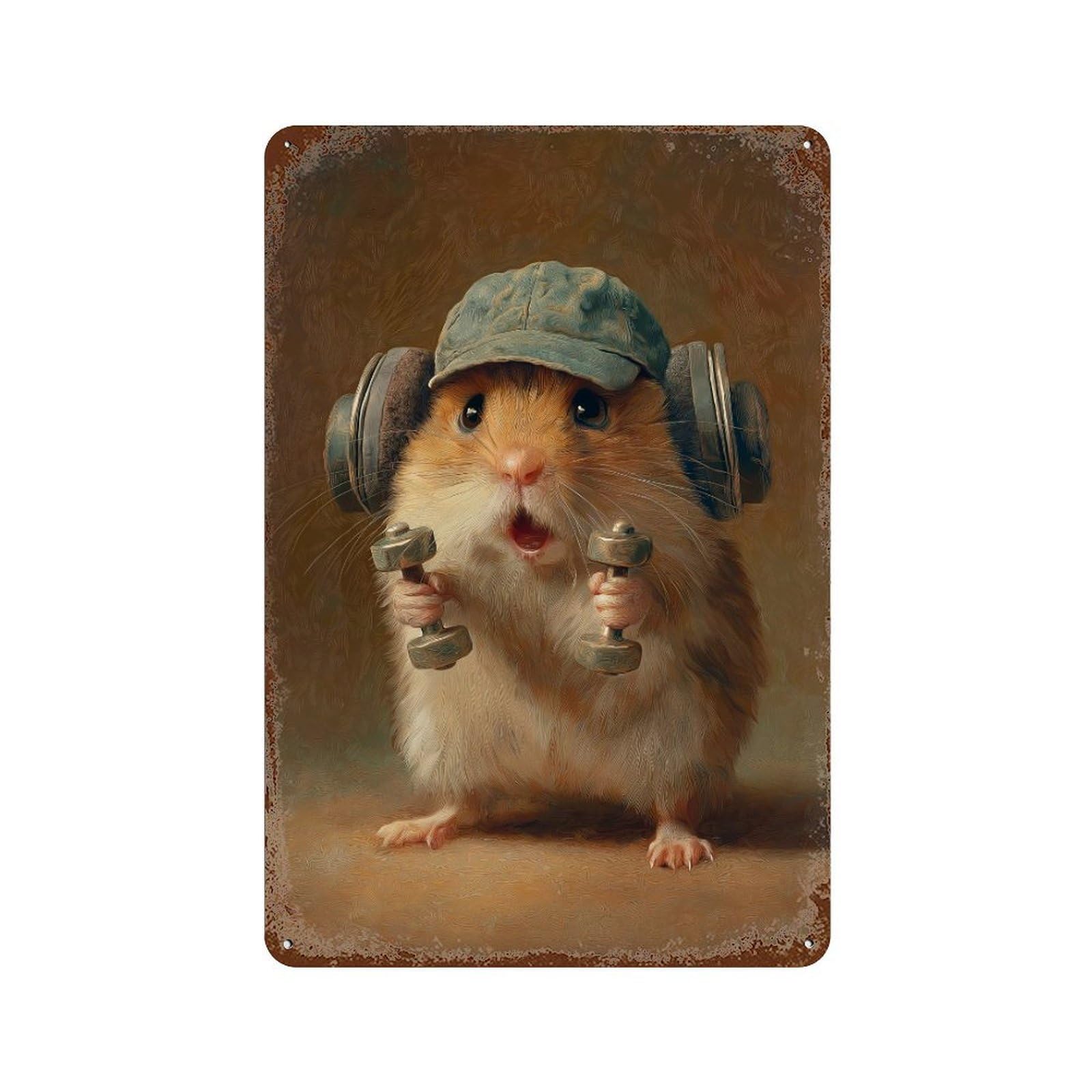 Rusty Metal Tin Sign with Hamster Workout Buddy-1 Design 11.8"x7.9", for Farmhouse, Kitchen And Entryway Decor, Classic Wall Plaque