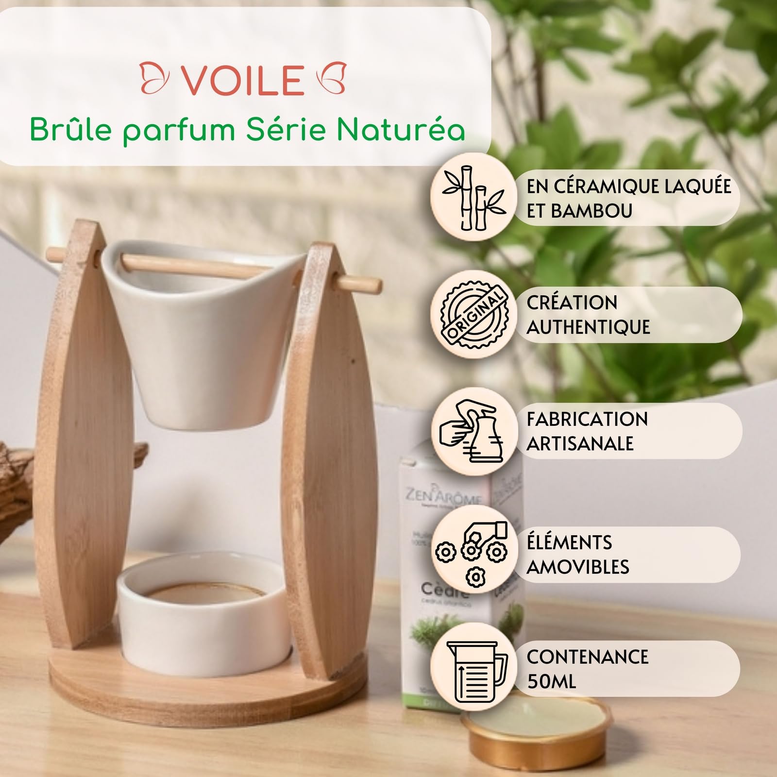 Brule perfumy bambusowe i ceramiczne woal z odpowiednią świecą i trzema topiącymi się w ofercie