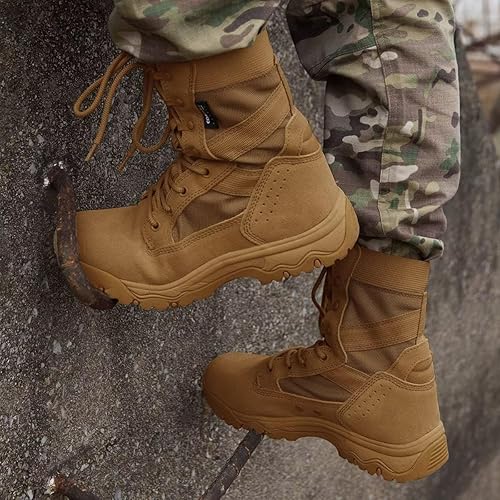 Miniatura 6 de FREE SOLDIER Botas tácticas para hombre de 8 pulgadas, ligeras, botas de combate duraderas, botas de trabajo militares de gamuza duradera, botas de