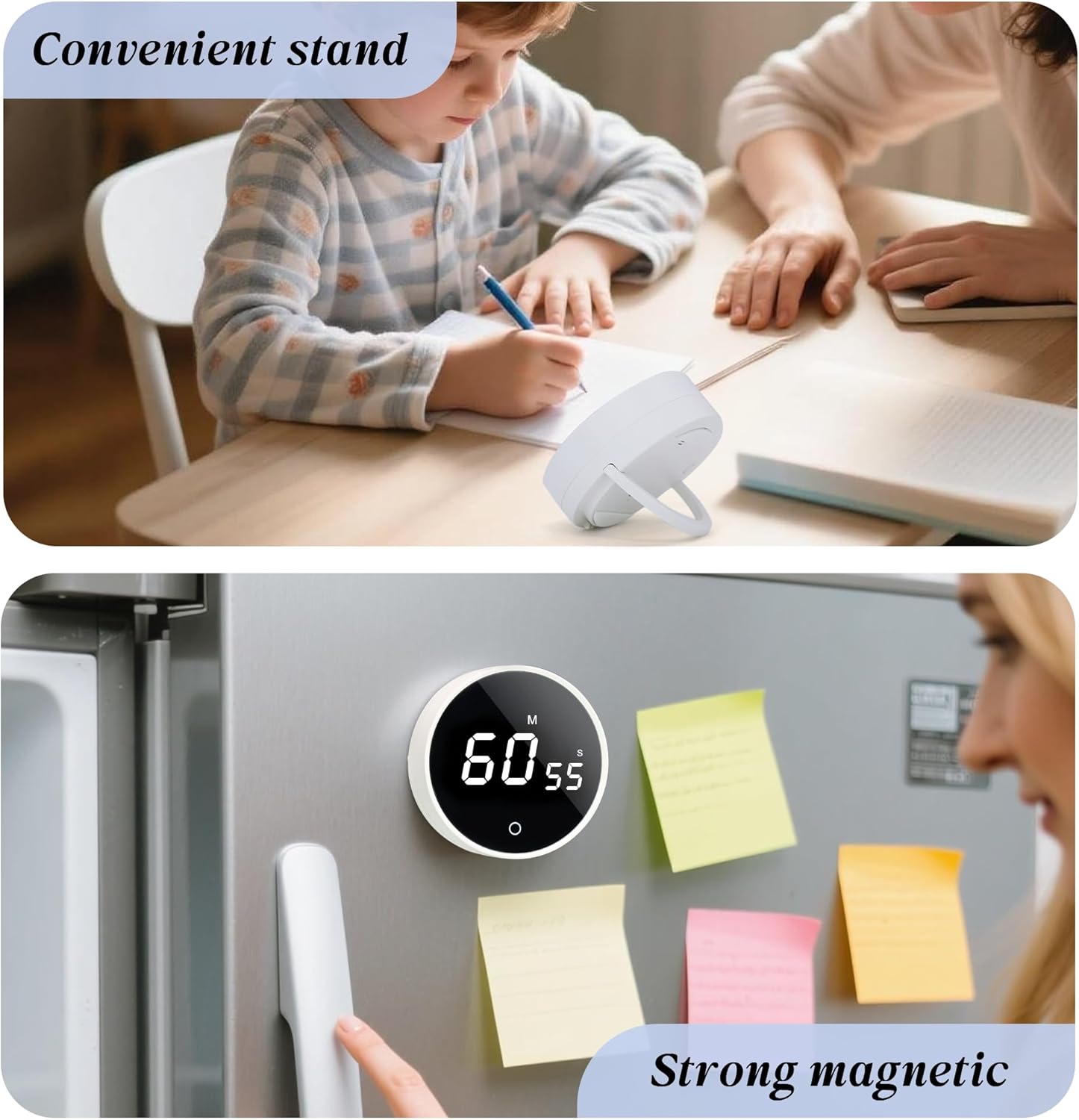 デジタルキッチンタイマー 2個 - マグネット式199分カウントダウンカウントアップタイマー 大型LEDディスプレイ付き 音量調節可