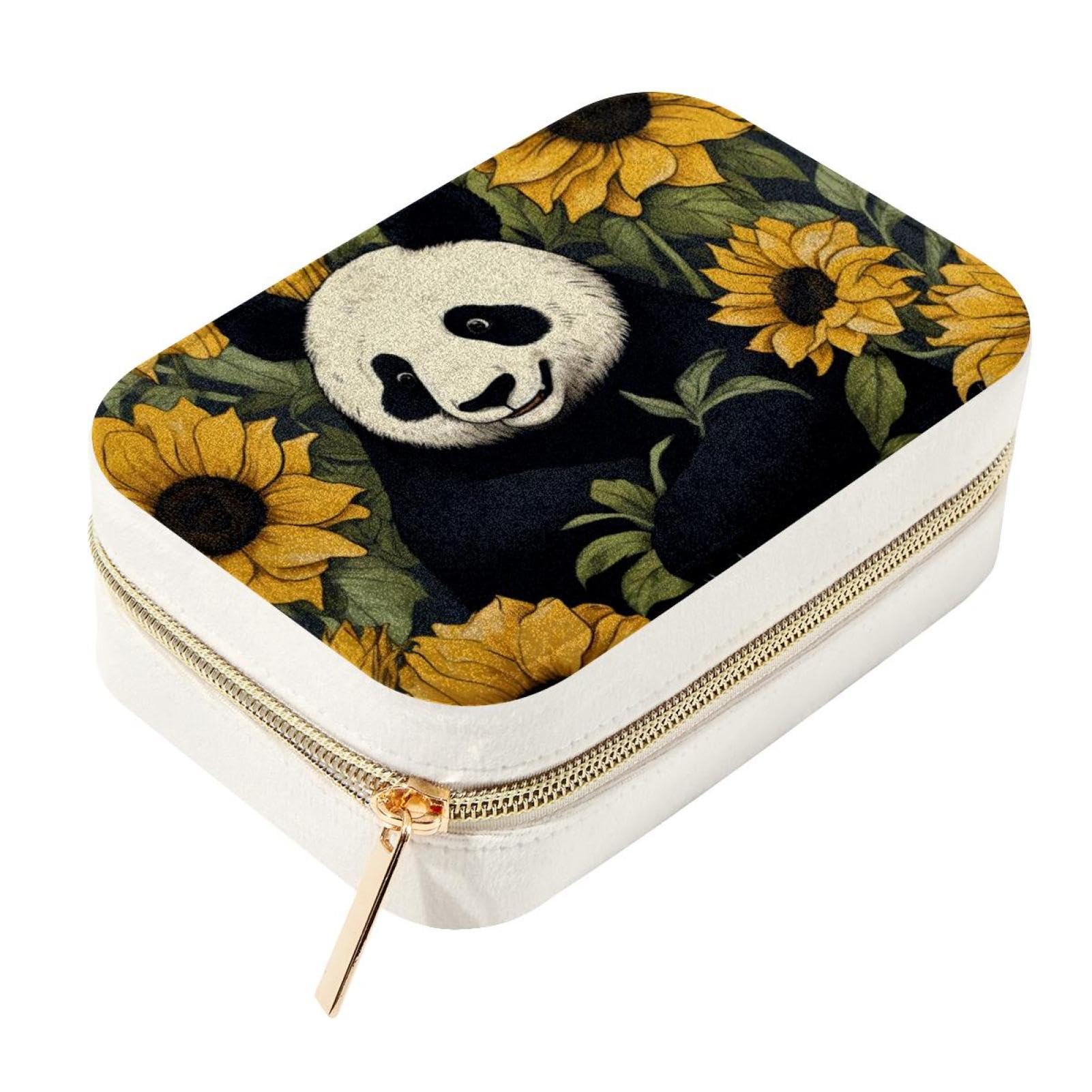 Boîte à bijoux panda et tournesols pour femme et fille