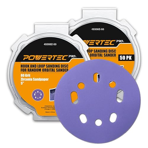 Miniatura 12 de POWERTEC 44000XG-50, paquete de 50, discos de lijado de gancho y bucle de 5 pulgadas y 8 agujeros, 80/100/120/150/220, papel de lija de grano