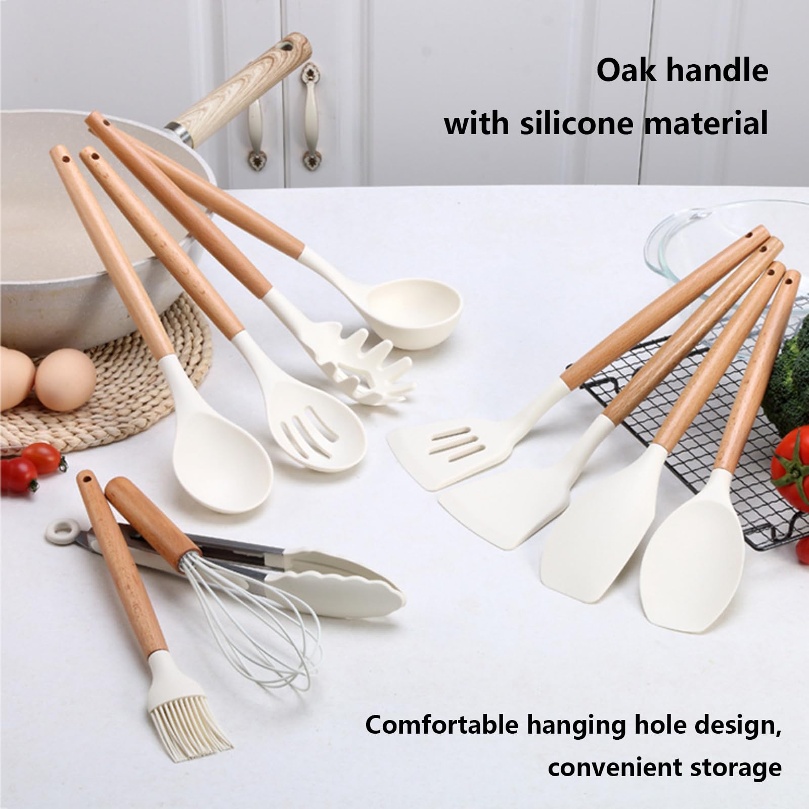 Silikon-Kochutensilien-Set – hitzebeständig, spülmaschinenfest, Holzgriff, 45-teilige Küchenhelfer und Gadgets für antihaftbeschichtetes Kochgeschirr