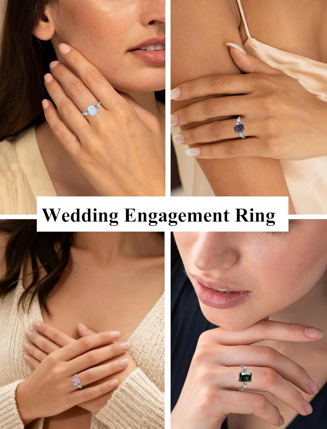 Emerald Cut Engagement Ring Sterling Silver Celtic Knot Ring Solitaire Wedding Band Birthstone Jewelry Size 5-10 - Image 3