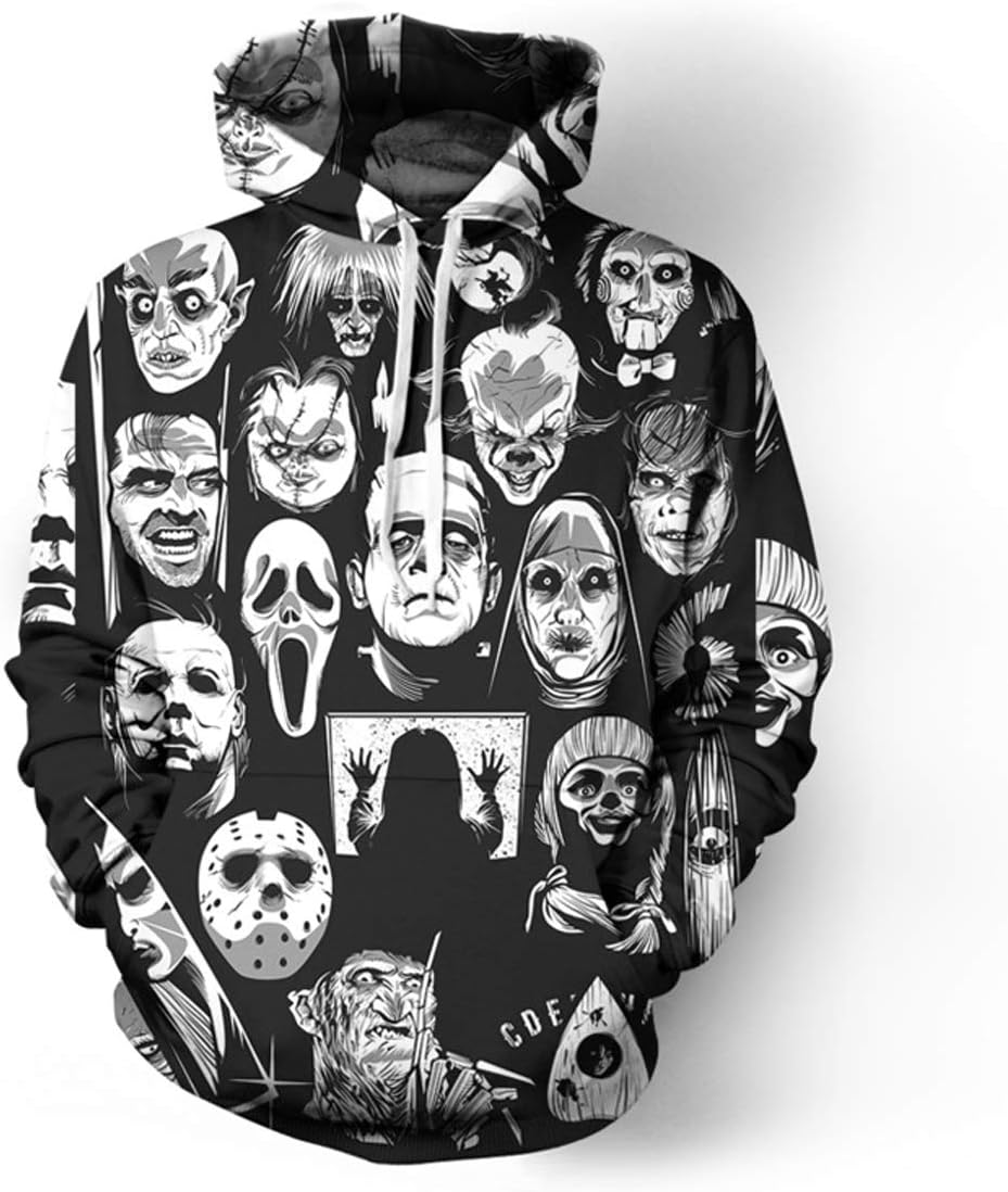 Hoodies 3D Digital Movie Horror Cartoon Couple Casual Sweatshirt for Men Women