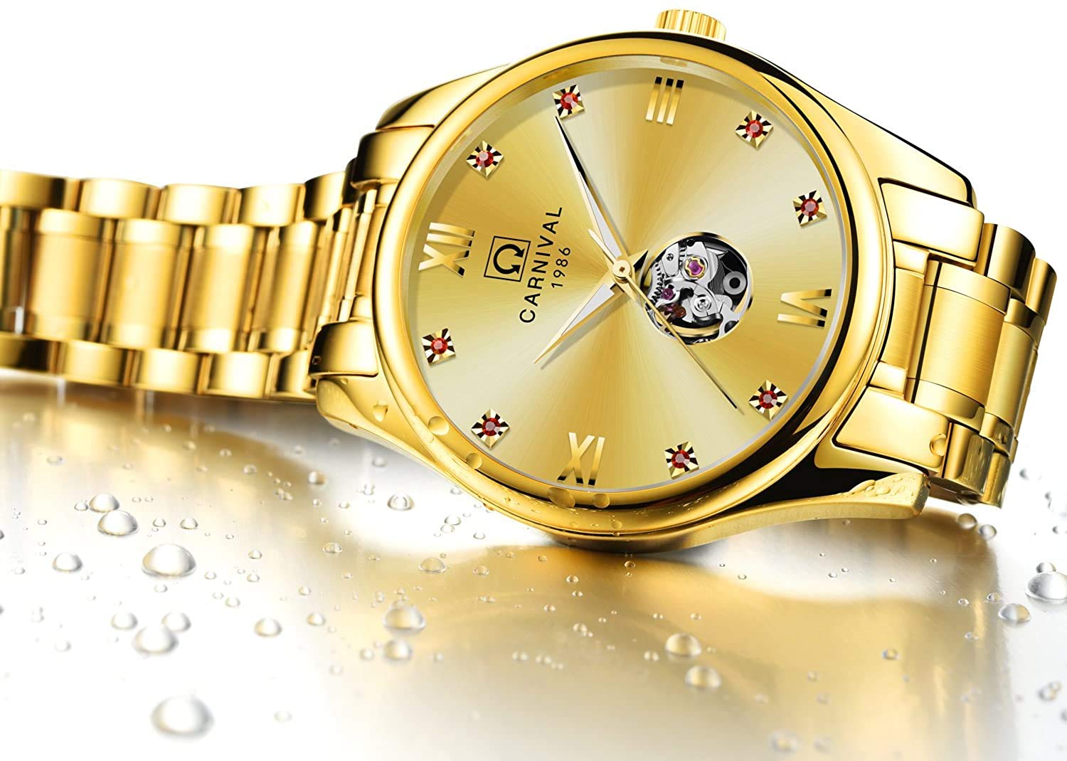 MASTOP Swiss Couple Watches - Reloj mecánico automático para hombre y mujer, esfera de diamante luminoso, dorado, plateado, juego de 2