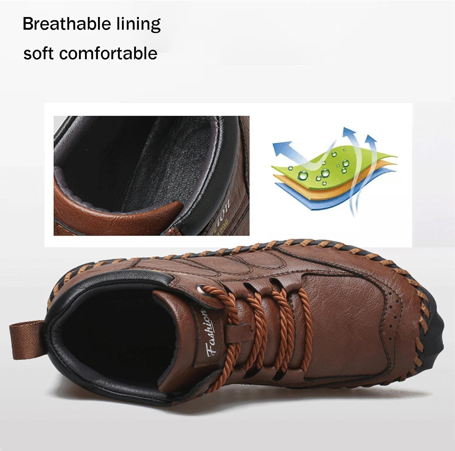 Men'S Handmade Leather Casual Chukka Boots Classic Round Toe With Adjustable Lace-Up Flats Arch Support Non-Slip Driving Walking Garden Work High-Top Ankle Boots With Cushioned Latex Insole